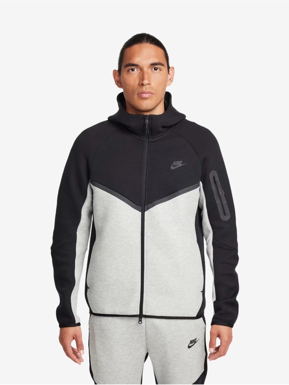 Nike Tech Men’s Black & Light Gray Full‑Zip Performance Hoodie Jacket Large